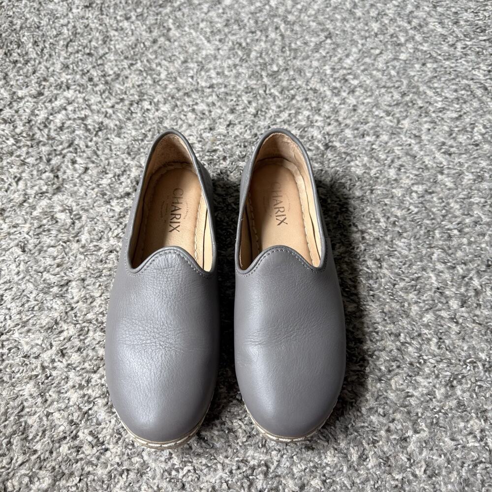 Charix Women’s Leather Loafers Gray Artisan Slip On Shoes 37 US 7 Comfort